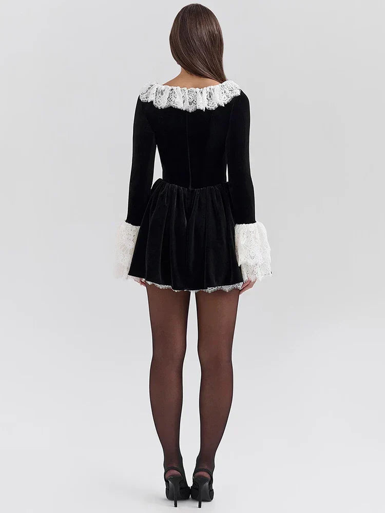 Frida Lace Flare Long Sleeve Sexy Mini Dress - View 4