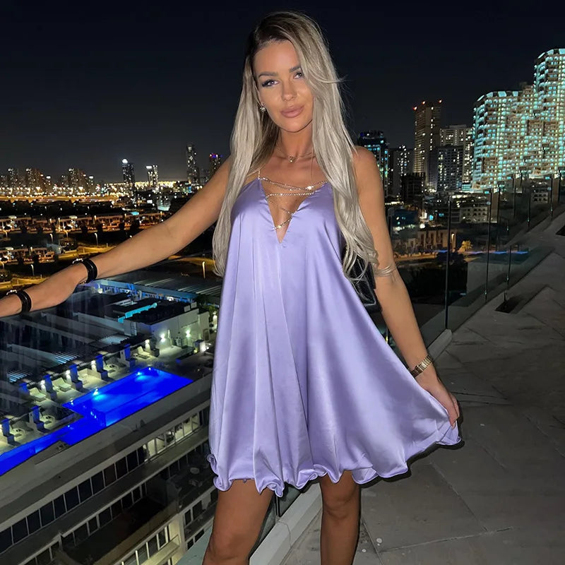 Diamond Strap Satin Orange Mini Dress - View 10