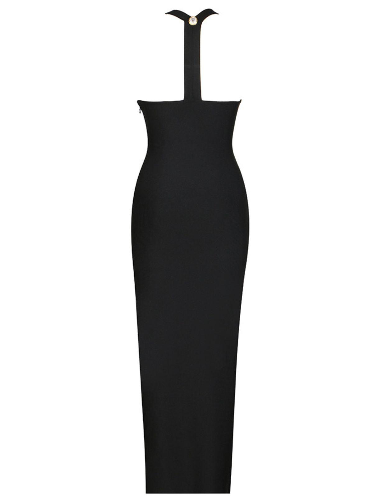 Halter Neck Button Embellished Bandage Maxi Dress