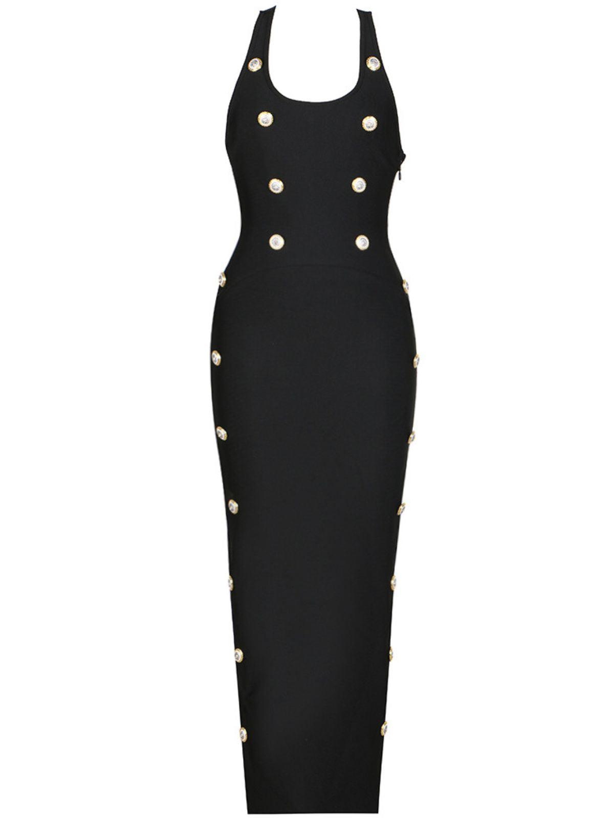 Halter Neck Button Embellished Bandage Maxi Dress