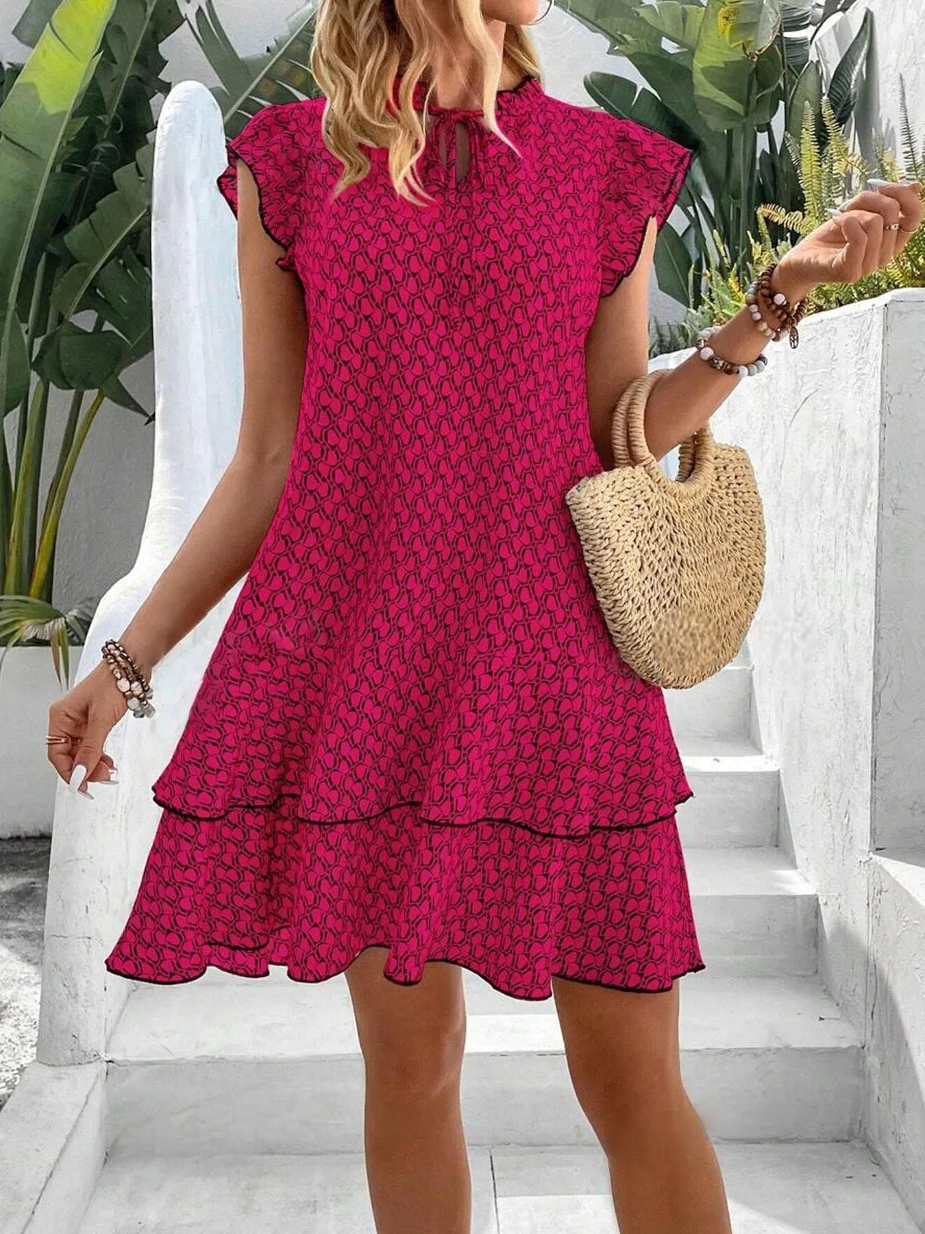 Krest | Elegant Floral Dress Red