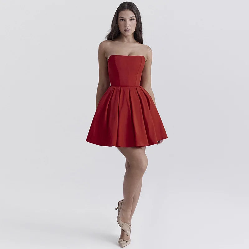 Strapless Corset Pleated A-Line Mini Dress