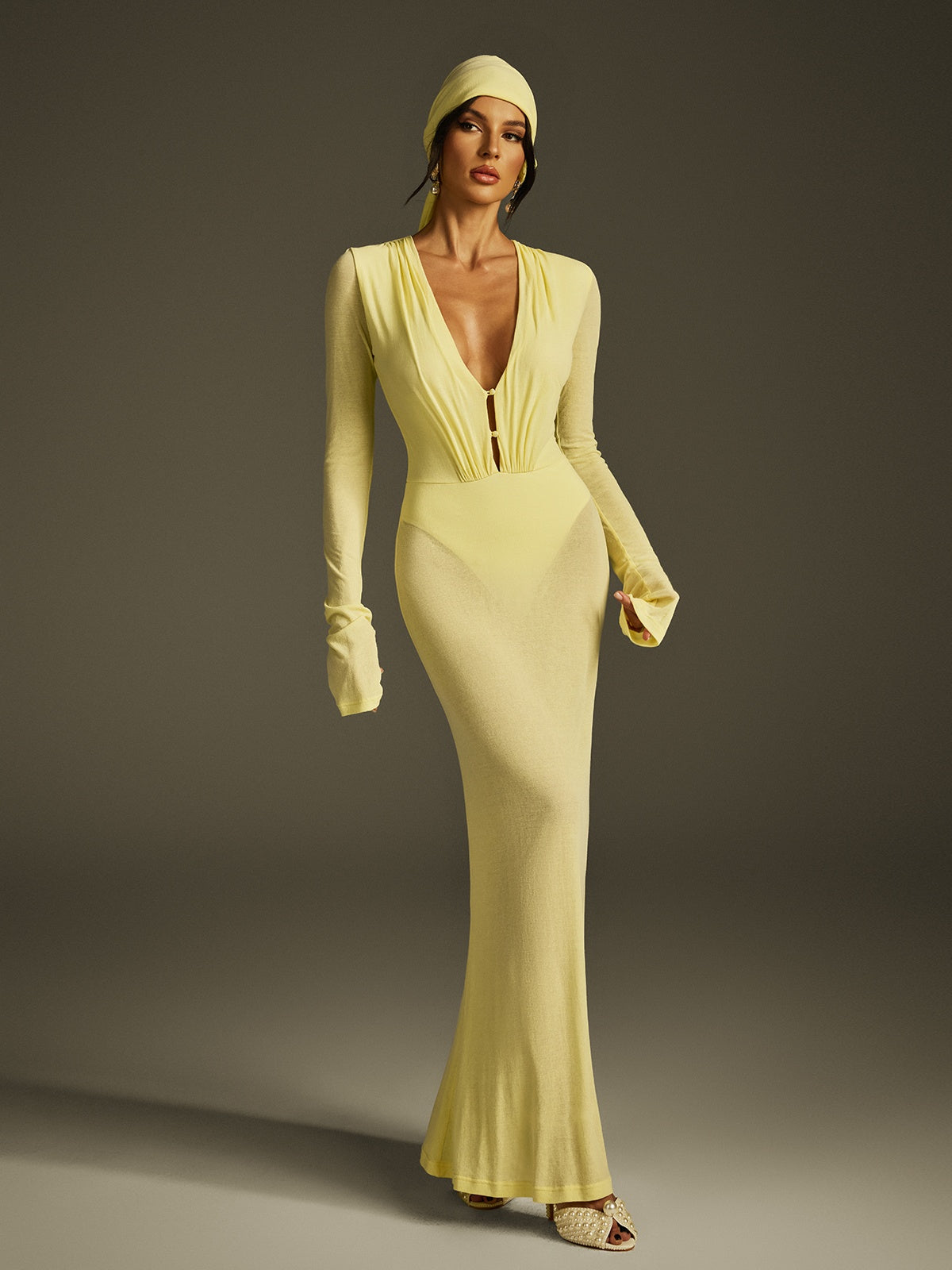 Plunge Neck Mesh Maxi Dress - View 3