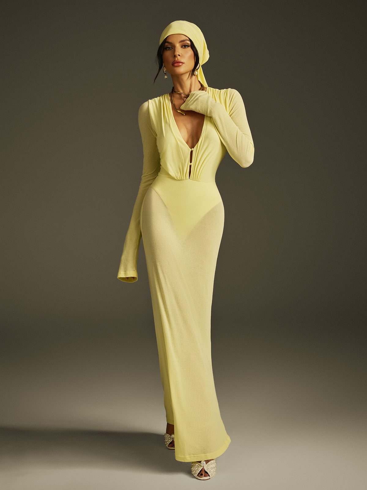Plunge Neck Mesh Maxi Dress - View 2