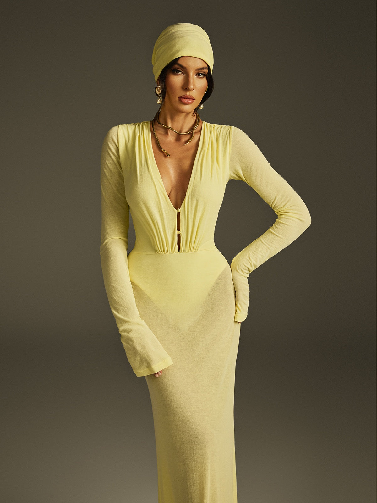 Plunge Neck Mesh Maxi Dress - View 5