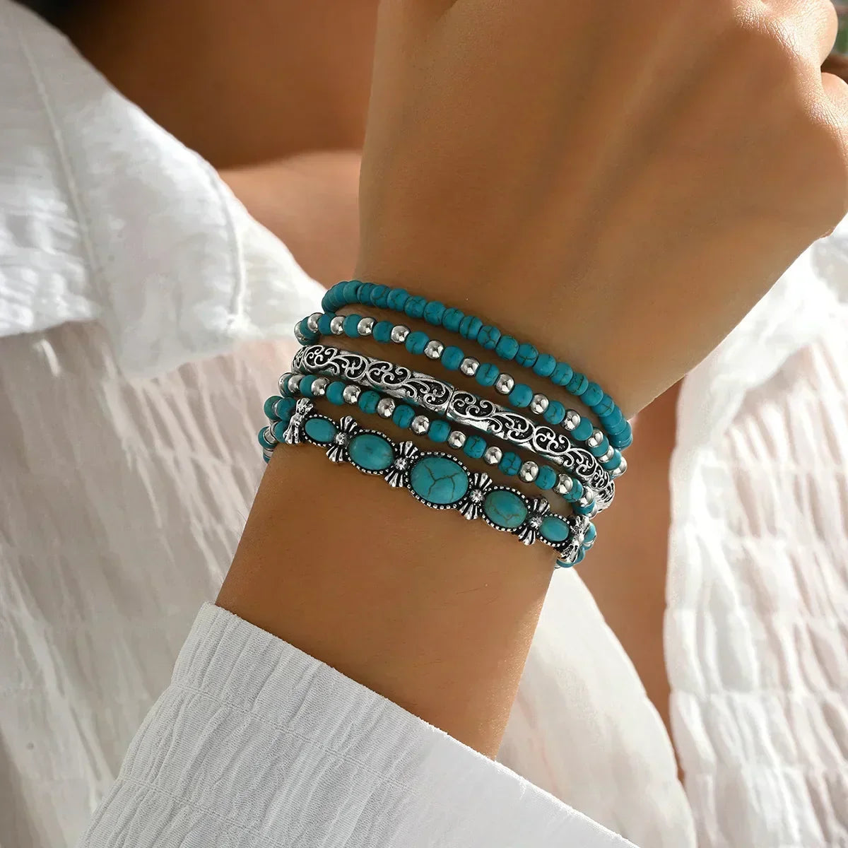 Turquoise Beaded Stacking Bracelet Set