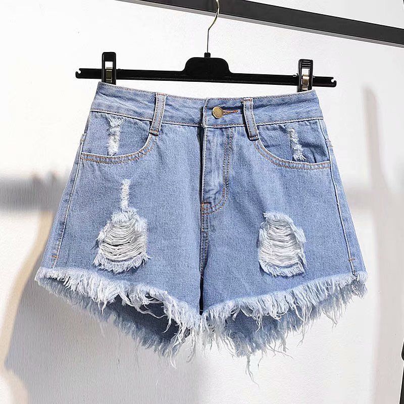 KittenAlarm - Casual High Waist Denim Shorts Women Summer Pocket Tassel Hole Ripped jeans Short Female Femme Short Pants Women