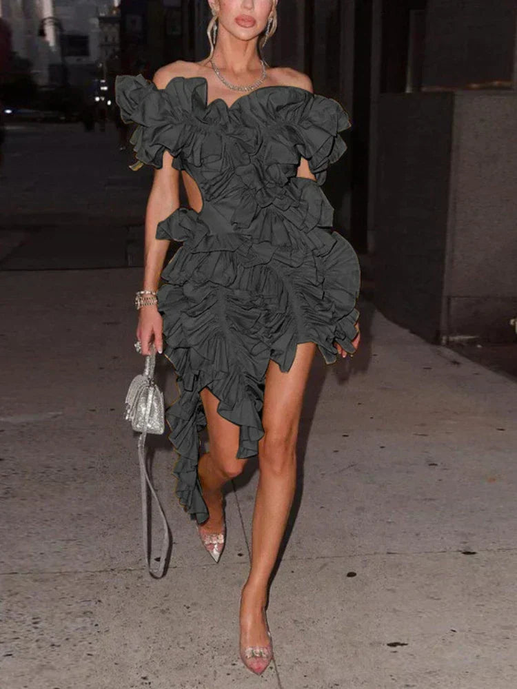 Sleeveless Tiered Ruffle Cut Out Asymmetric Hem Mini Party Dress 4