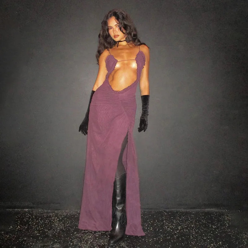 Hollow Out Printed Patchwork Lace-up Slip Dress