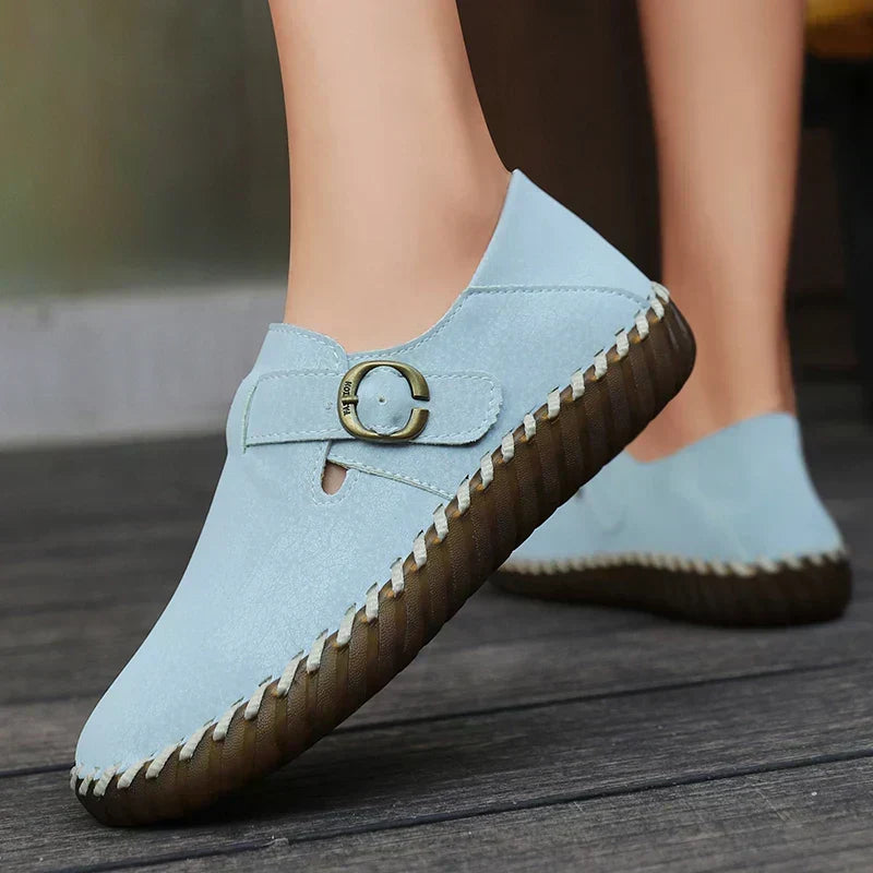 Buckle Strap Stitched Slip On Loafers
