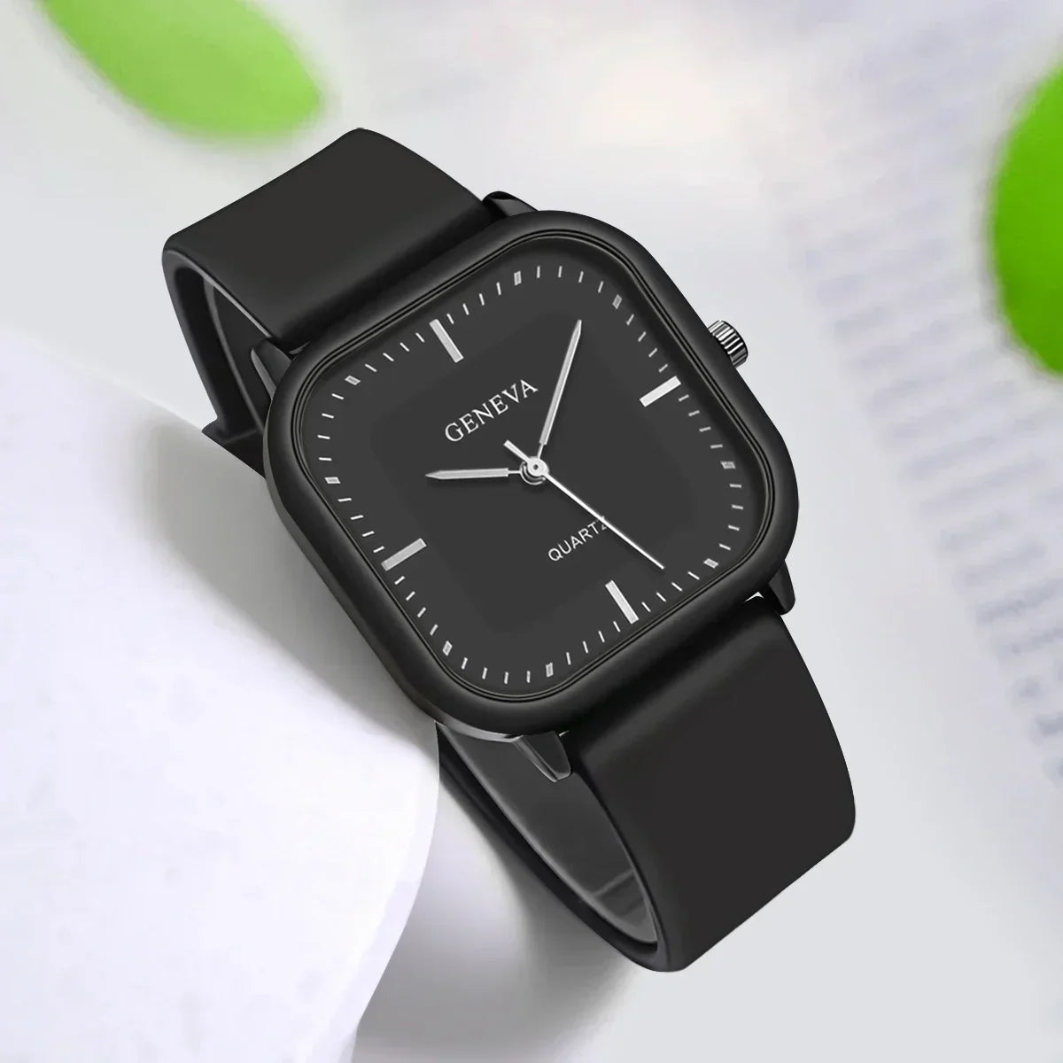 Square Dial Silicone Strap Watch