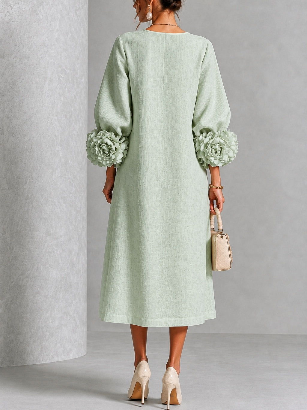 Sabine | Buttoned Floral Dress in Sage Green