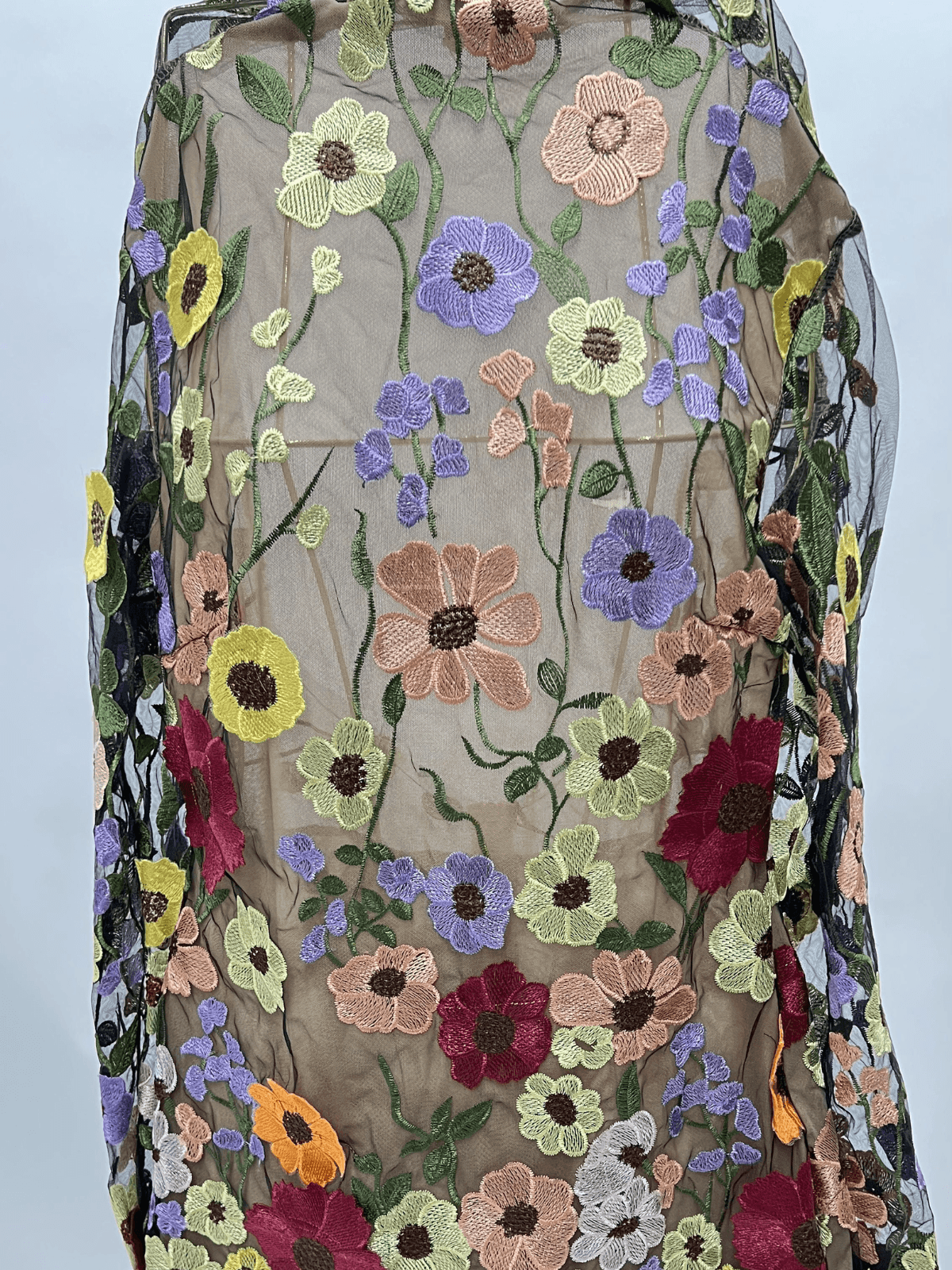 Floral Applique Mesh High Neck Long Sleeve Mini Dress