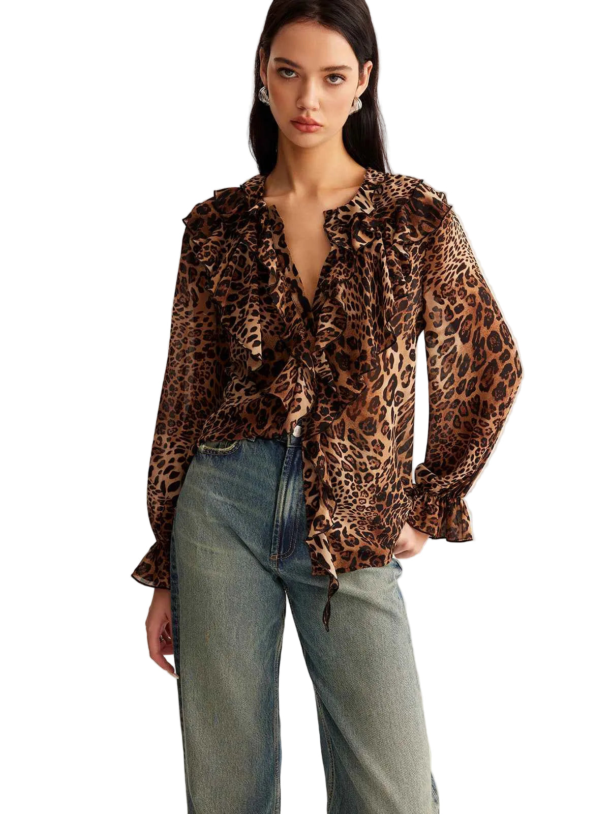 Elegant Lightweight Leopard Print Blouse with Short Sleeves & Breathab