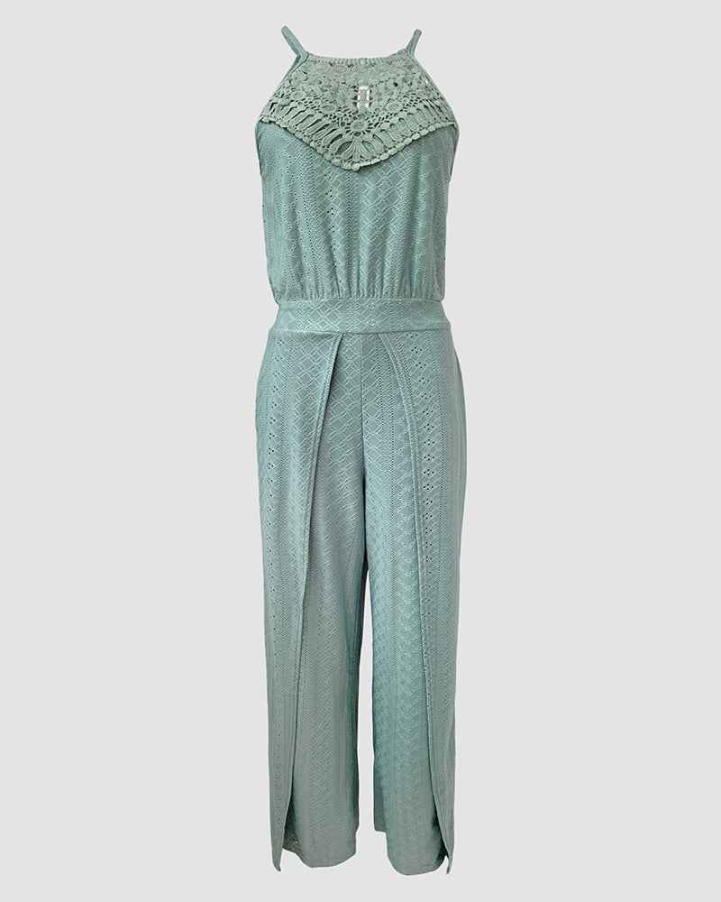 Elegant Textured Two-Piece Vacation Set with Adjustable Waist & Pocket
