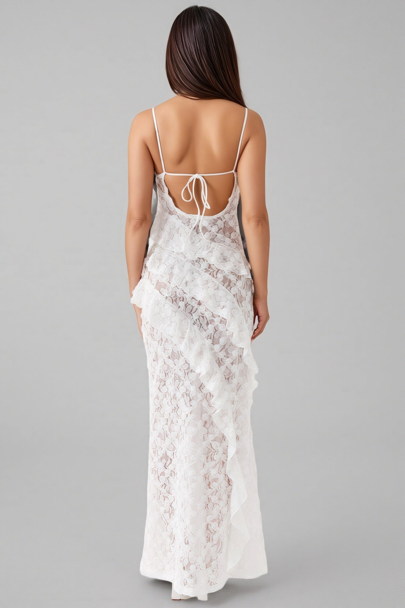 Nevah White Lace Frill Maxi Dress - View 2