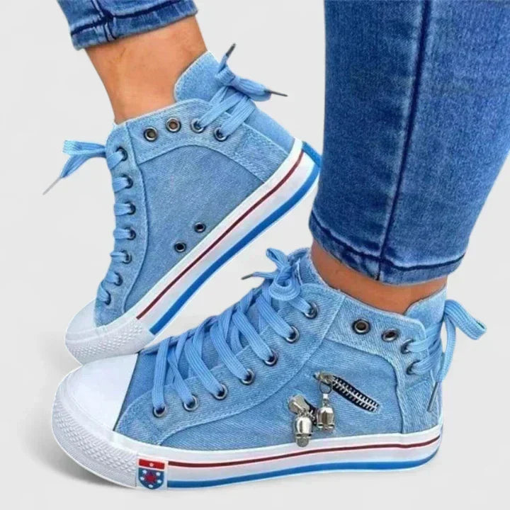 Denim Look Zip Charm Lace Up High Top Sneakers 3