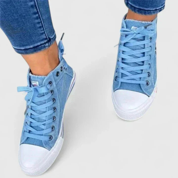 Denim Look Zip Charm Lace Up High Top Sneakers 4