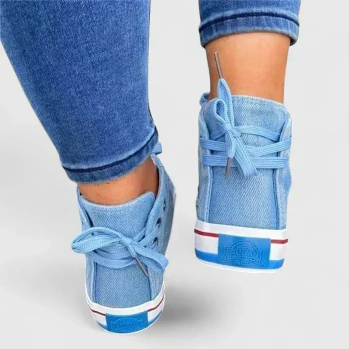 Denim Look Zip Charm Lace Up High Top Sneakers 5