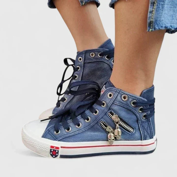 Denim Look Zip Charm Lace Up High Top Sneakers 7