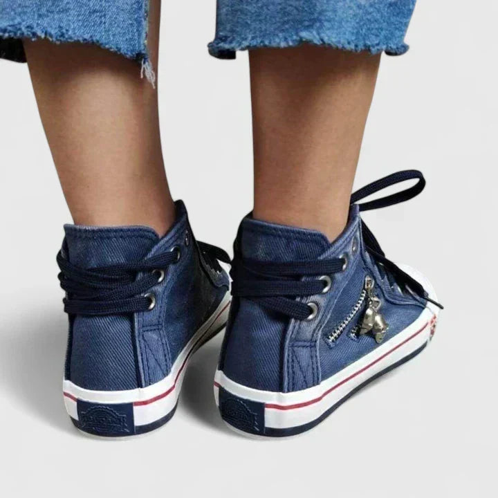 Denim Look Zip Charm Lace Up High Top Sneakers 2