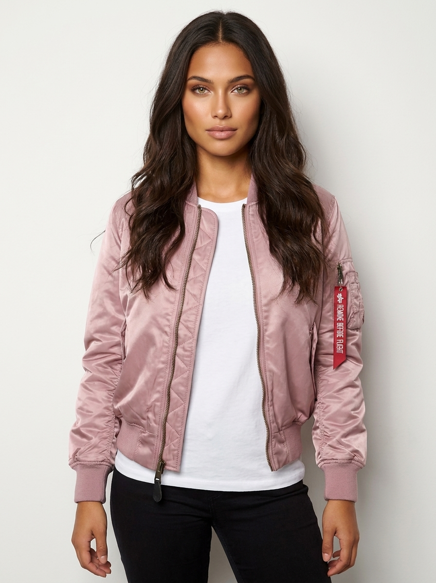 Zip Front Satin Bomber Jacket