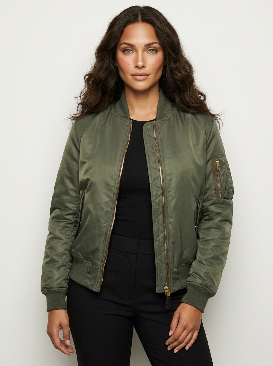 Zip Front Satin Bomber Jacket
