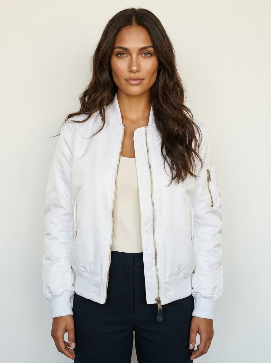 Zip Front Satin Bomber Jacket