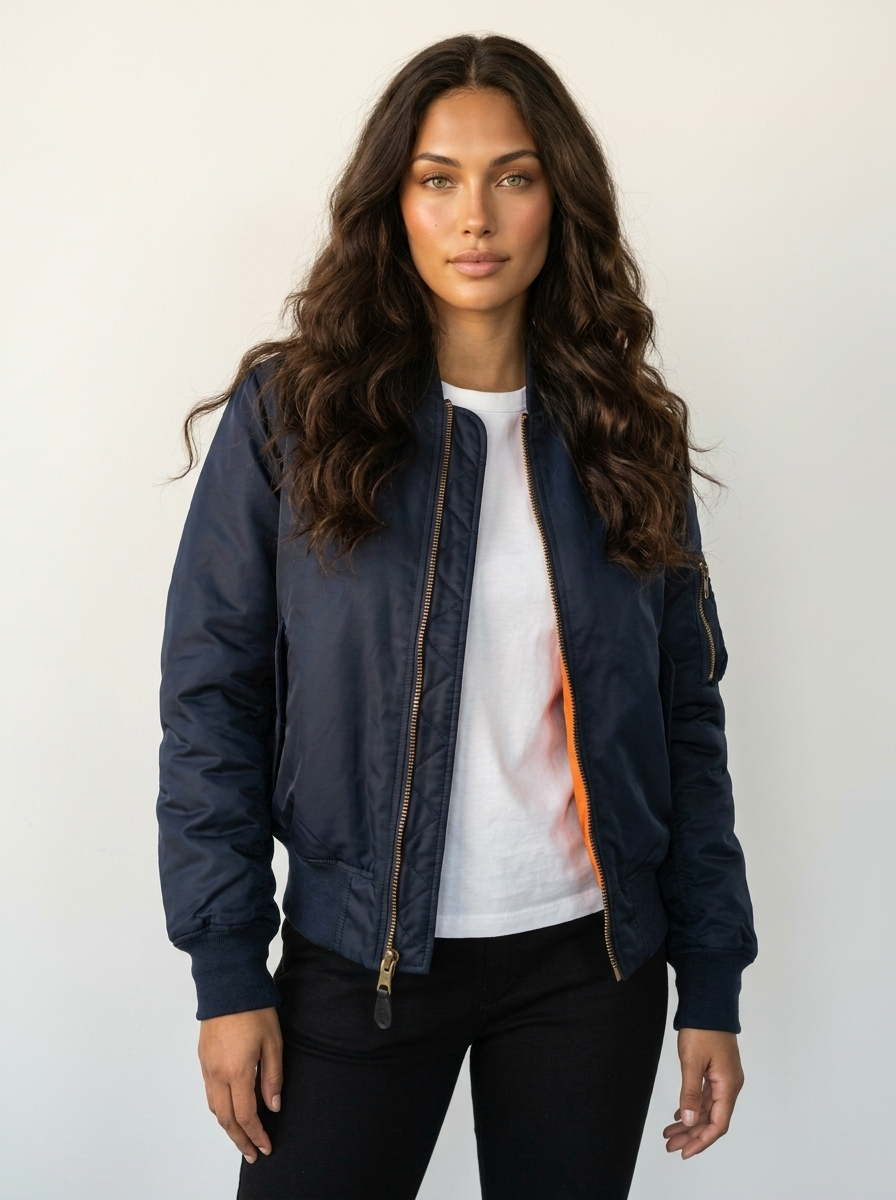 Zip Front Satin Bomber Jacket