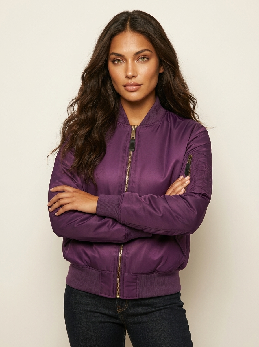 Zip Front Satin Bomber Jacket