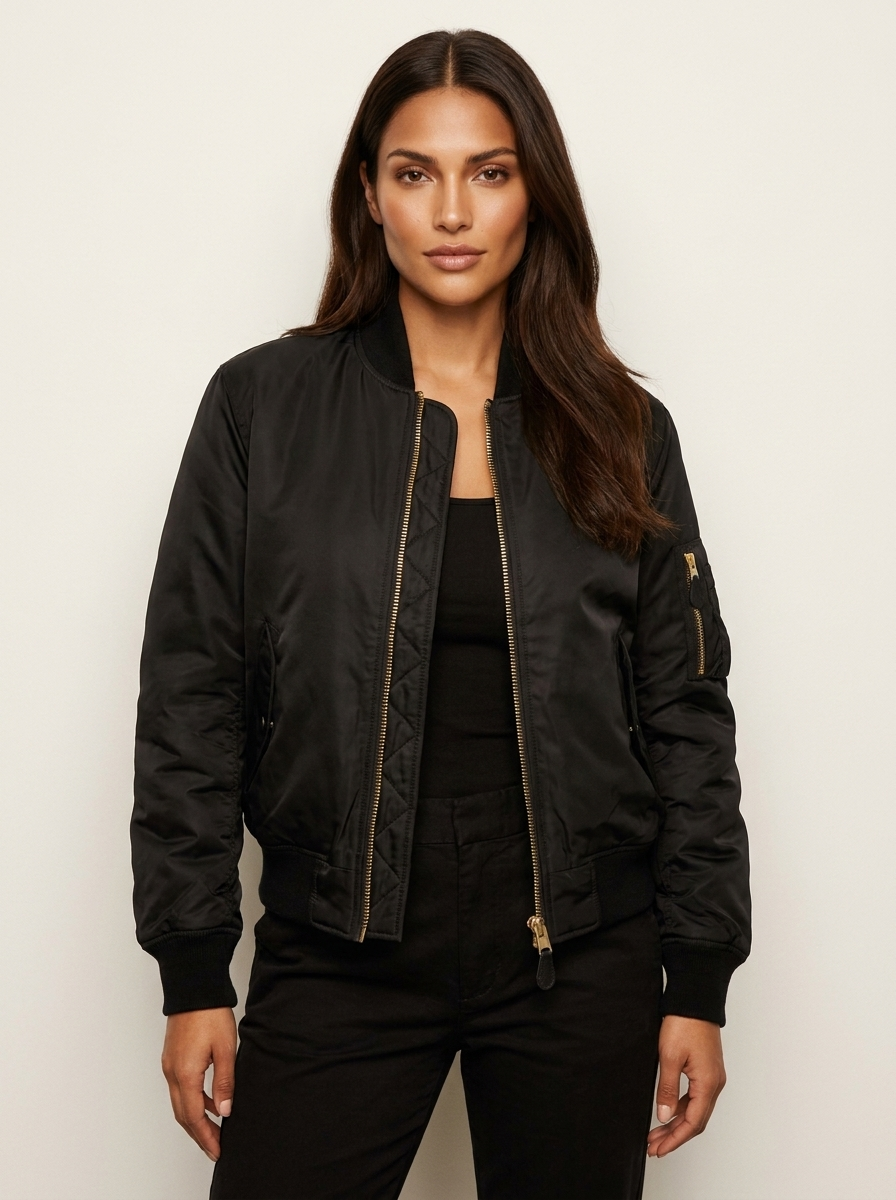 Zip Front Satin Bomber Jacket