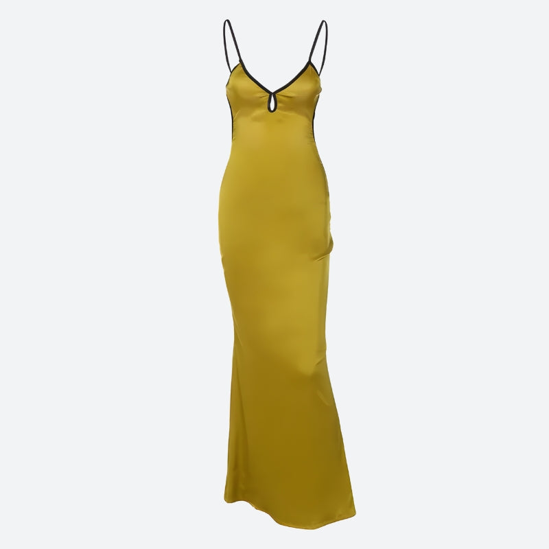 Satin Backless Maxi Dress in Yellow - View 7