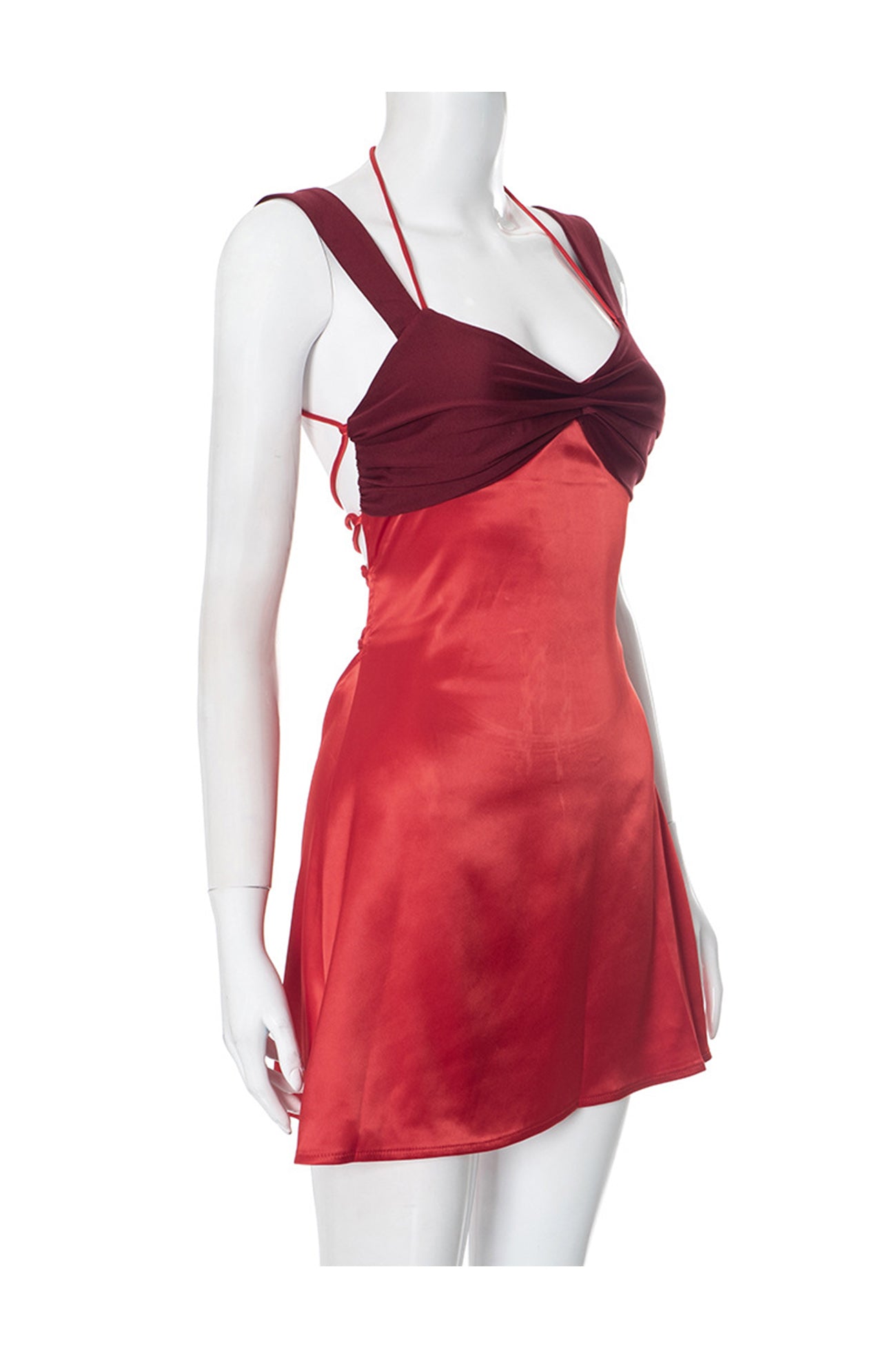 Satin Contrast Color Tie up Cami Dress