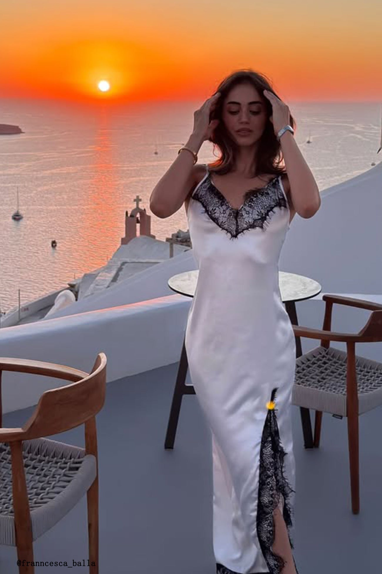 Satin Lace Trim Spaghetti Strap Deep V-Neck High Split Slip Maxi Dress