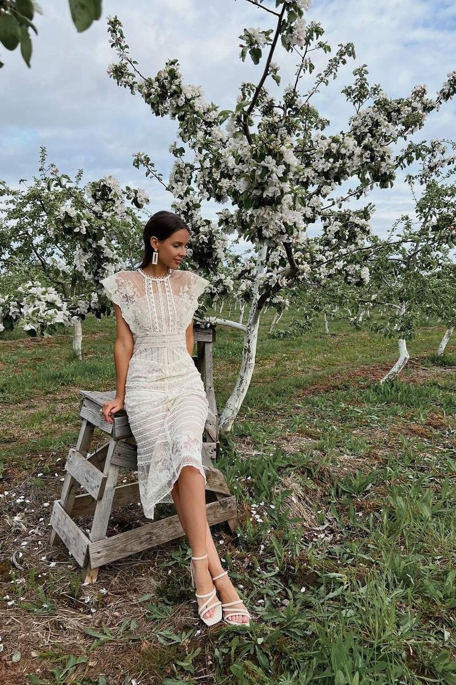 Flower Lydia Embroidered Mesh Midi Dress