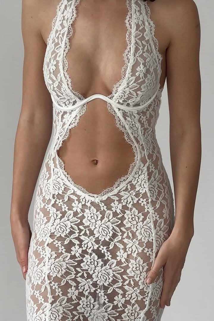 Frederica Halter Cutout Lace Maxi Dress 9