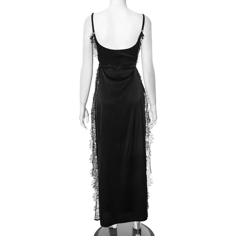 Lace Trim V-Neck Sleeveless High Split Slip Maxi Dress 15