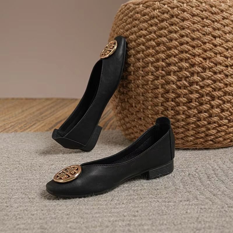 Square Toe Metal Medallion Ballet Flats