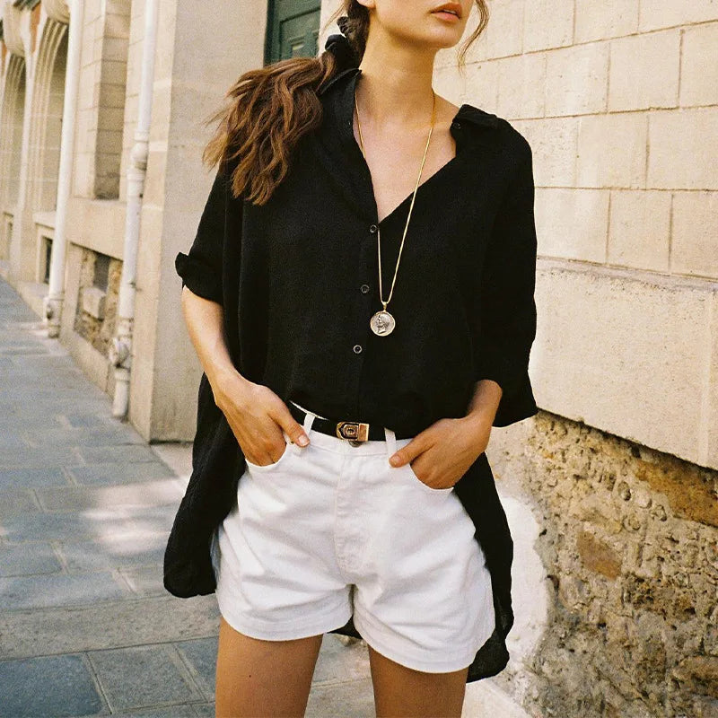 Linen Half Sleeve Office Casual Blouse