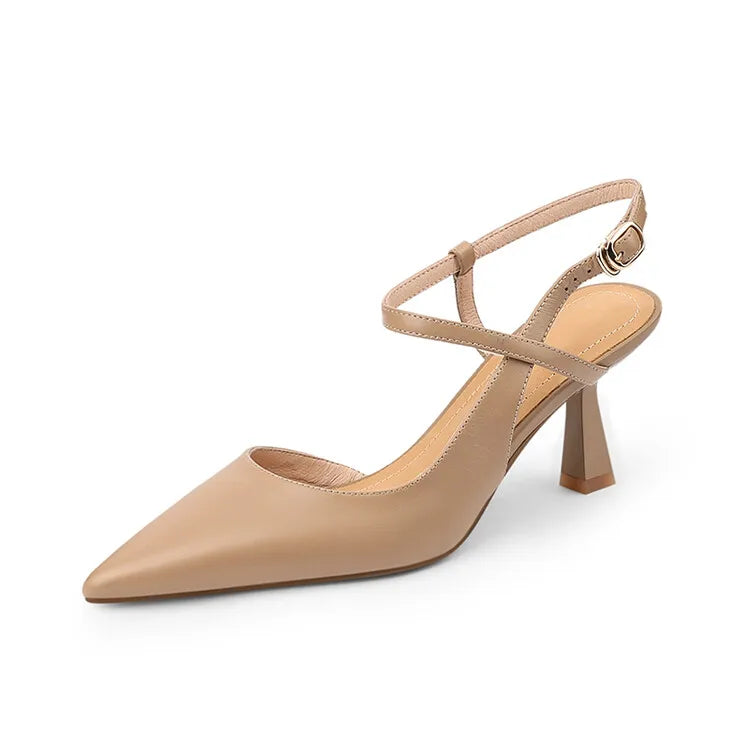 Pointed Toe Cross Strap Slingback Heel Pumps