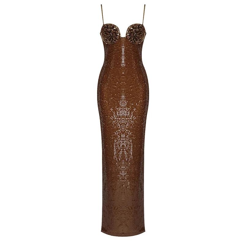 Sequin Ruched Bodycon Maxi Dress