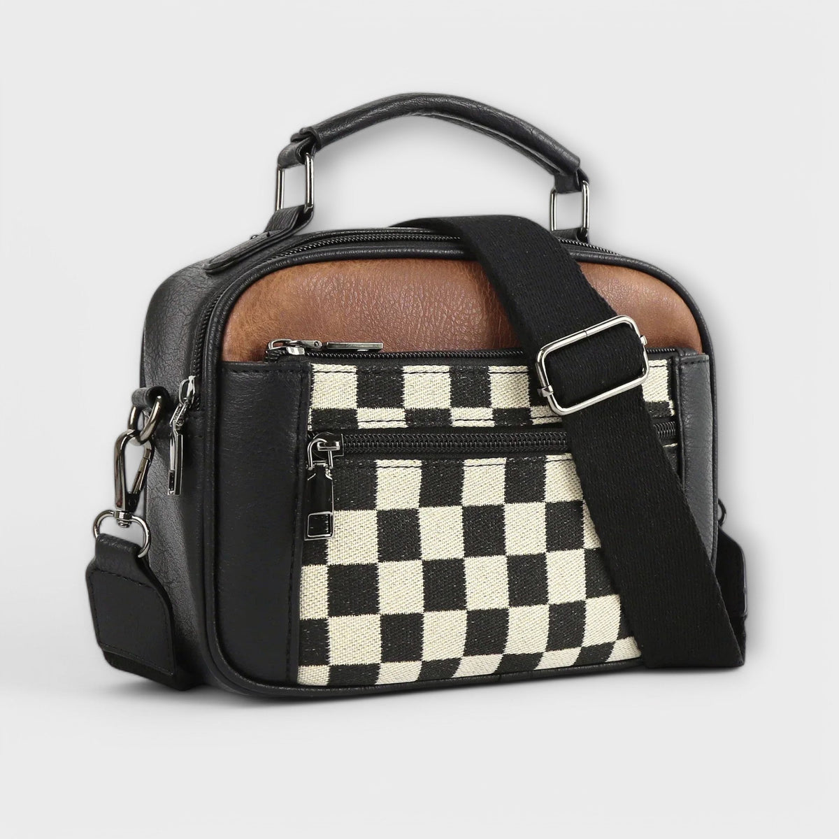 Checkerboard Print Top Handle Crossbody Bag