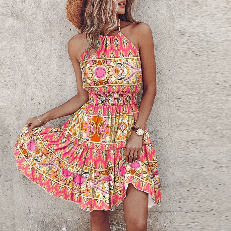 Lacy | Backless Asymmetrical Printed Mini Dress Pink