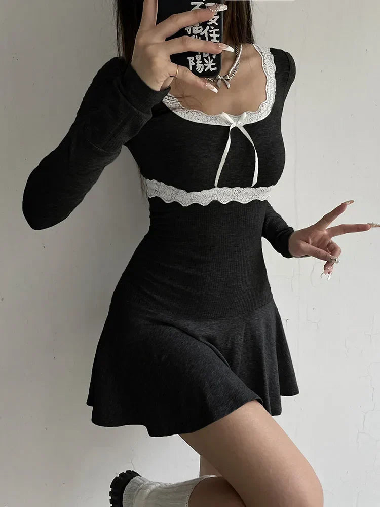Patchwork Lace Square Neck Mini Dress - View 4