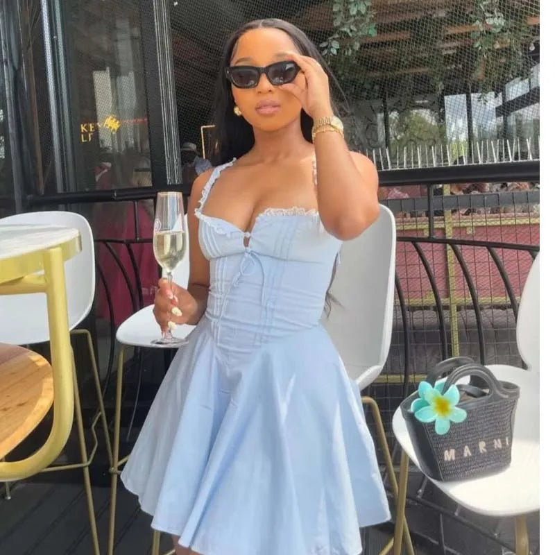 Lace Up Sleeveless Low Waist Mini Dress - View 2
