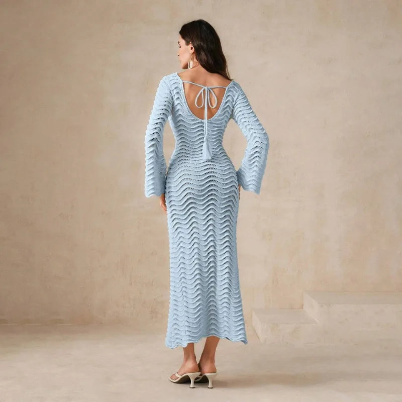 Knit Hollow - Out Loose Patchwork Lace - Up Summer Dress