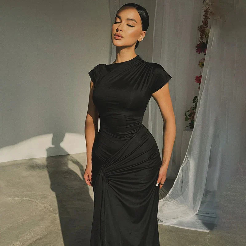 Short Sleeve Maxi Dress Curvy Silhouette & Flattering Tie - Up