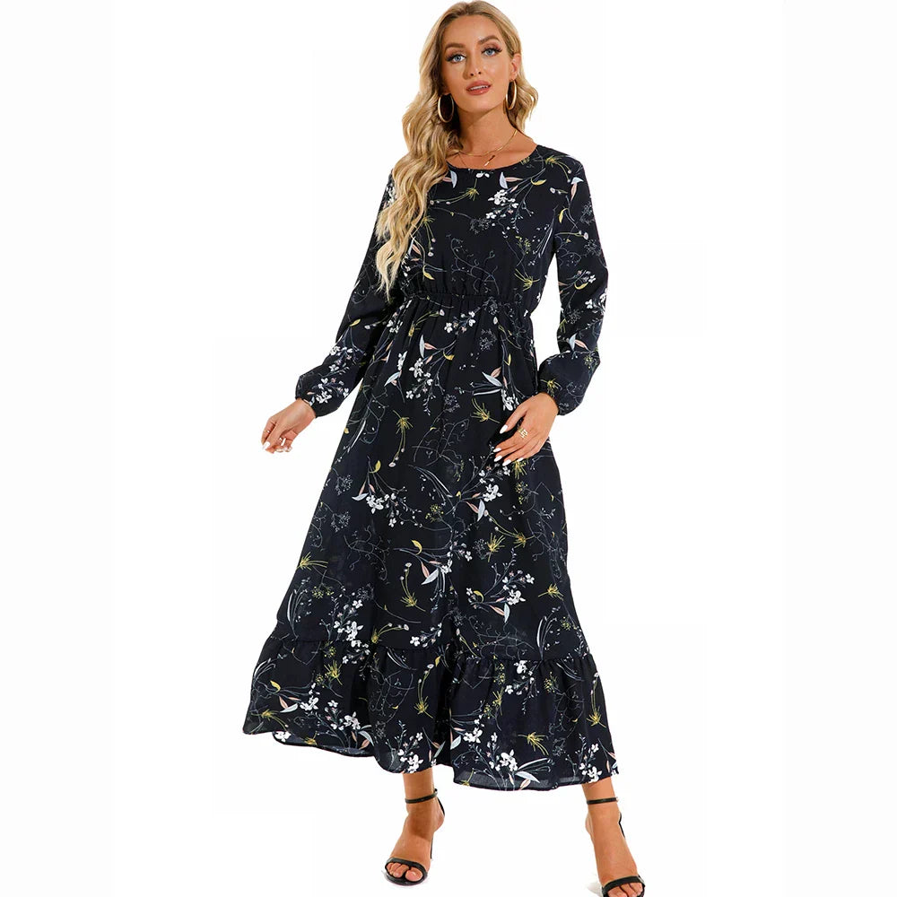 Floral Long Sleeve Tiered Ruffle Boho Maxi Dress