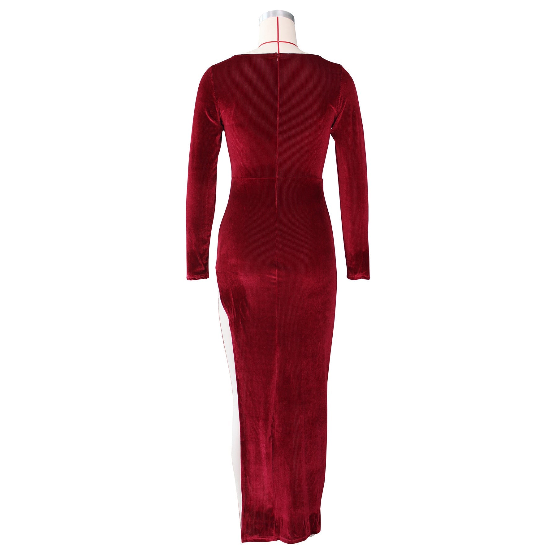 Refined Velvet High Waist Slit Maxi Dress Long Sleeve Evening Party Dress