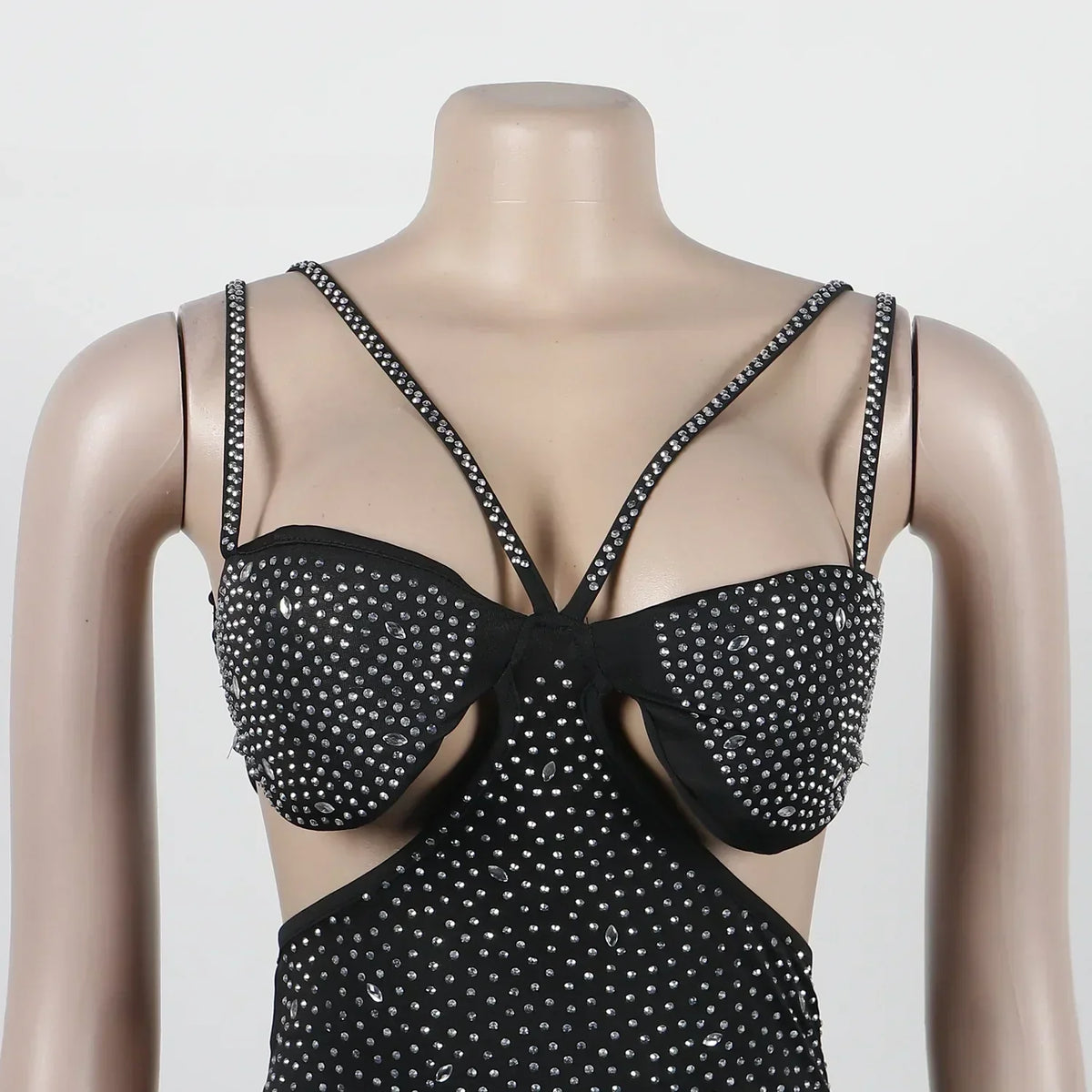 Spaghetti Strap Mesh Black Long Dress - View 10